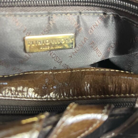 Plinio Visona  leather Brown Calf Hair Patent trims Shoulder Bag Gold Hardware - Picture 4 of 16